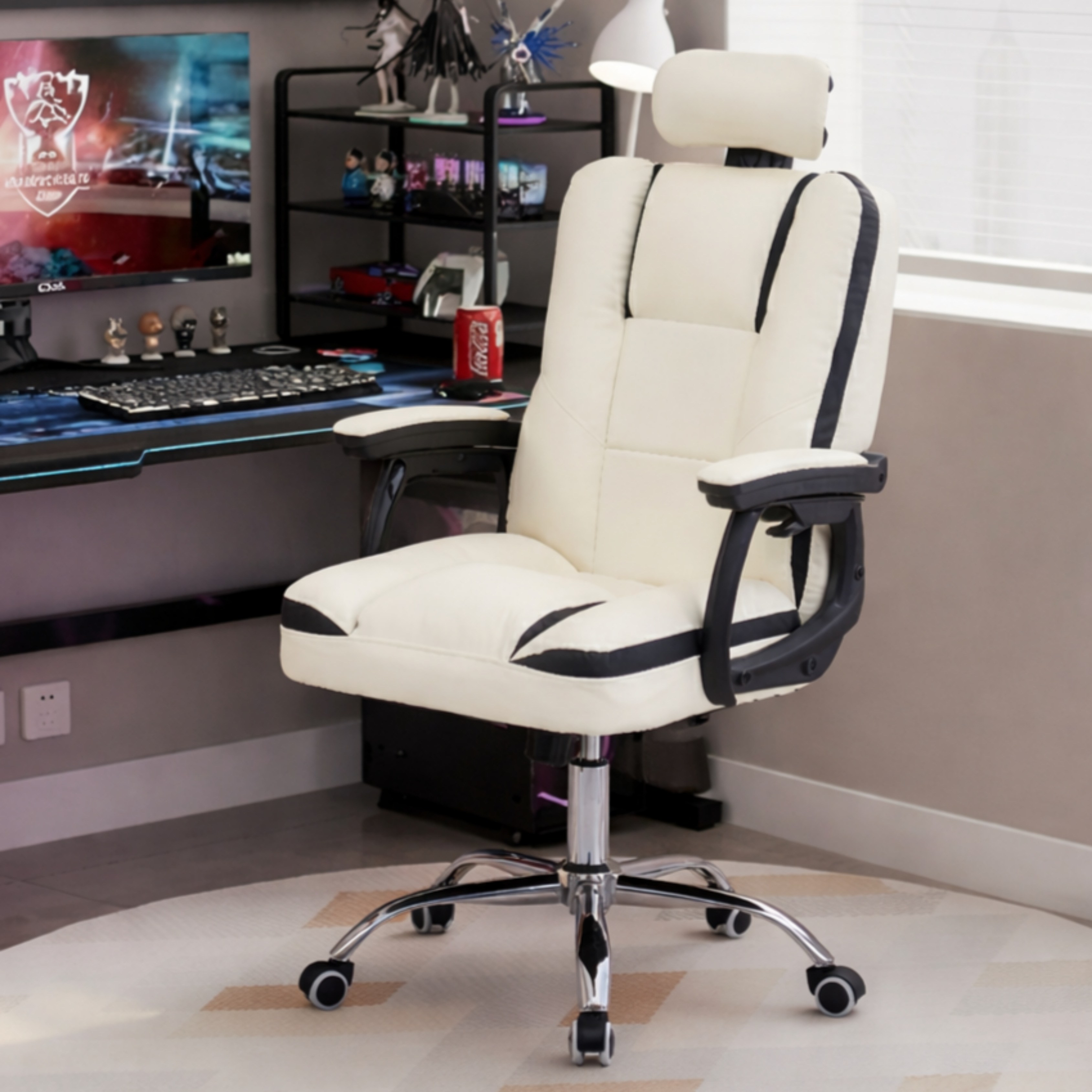위즈룸 게이밍 PC방 컴퓨터 의자, 아이보리 122,500원