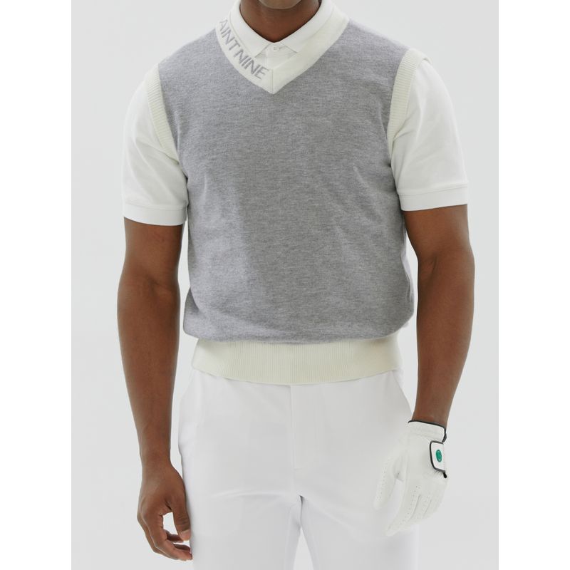 세인트나인 남성 브이넥 뒤어깨 심볼 니트 베스트 MELANGE GREY 102,830원
