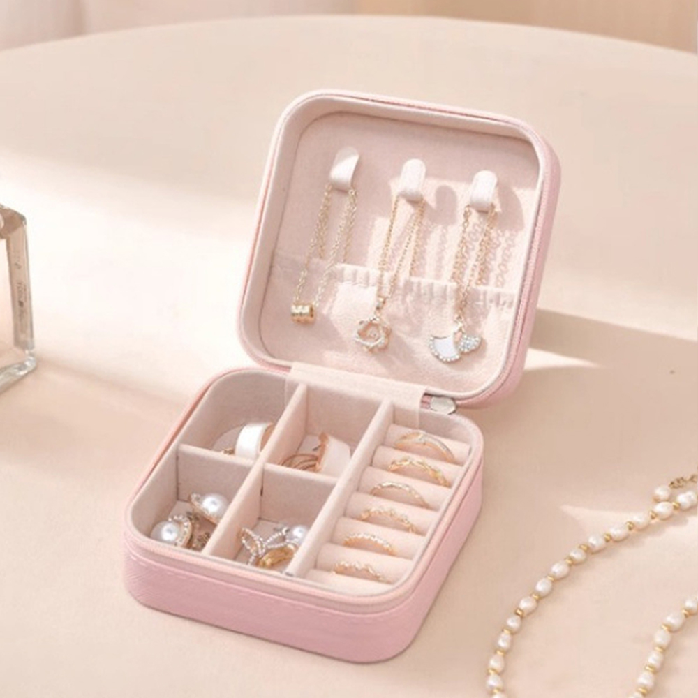 사각 휴대용 주얼리 목걸이 반지 보석함, 핑크, 1개 4,150원