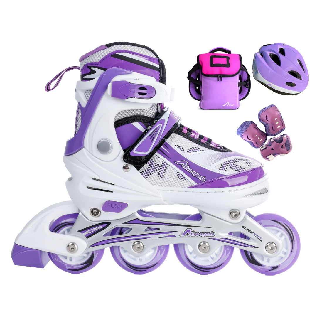 [인라인세트] 사이즈 조절형 아동용 발광바퀴 인라인 스케이트+헬멧+보호대+가방, 스마트 퍼플, 1개 119,850원
