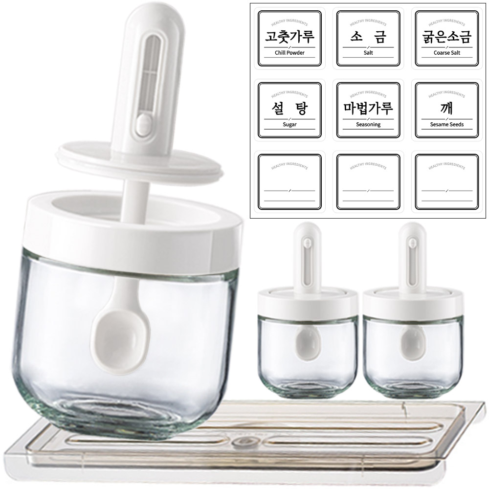 키친니트 밀폐 유리 스푼일체형 양념통 세트, 1세트, 아이보리 3개세트 19,500원