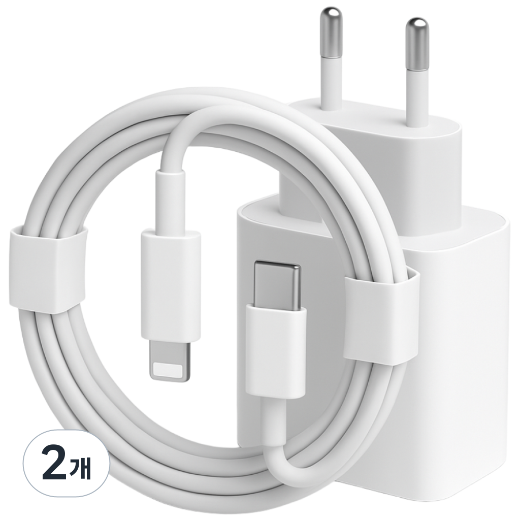 한성인터내셔널 애플 호환 C to Lighting 충전기 + 1M케이블 아이폰 에어팟 고속 충전기 C타입 TO 라이트닝 스트랩 어댑터 충전 아이폰 14 13 호환 케이블 에어팟, 2개, 화이트 48,850원