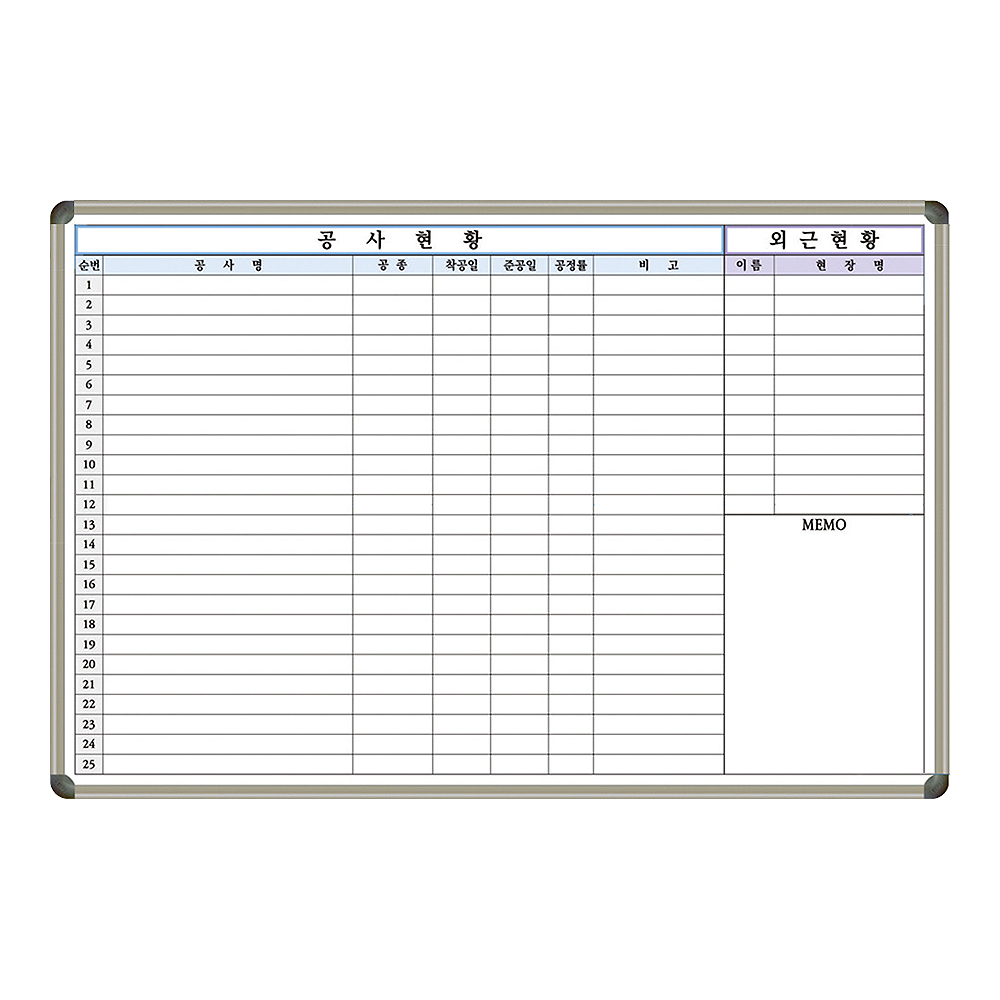 공사현황판 1800x1200 현장명 규격 타설부위 공사장 작업현황 맞춤제작 화이트보드 도안보드 인쇄 칠판 제일교구 205,000원