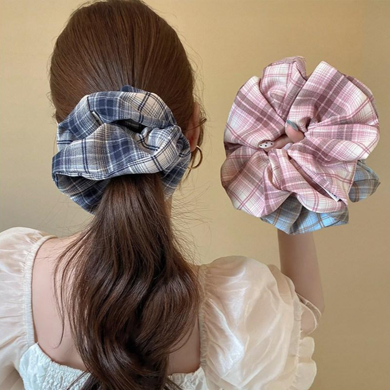 2종세트 빅사이즈 체크 곱창밴드 풍성하고 색감 좋은 체크무늬 머리끈 8,900원