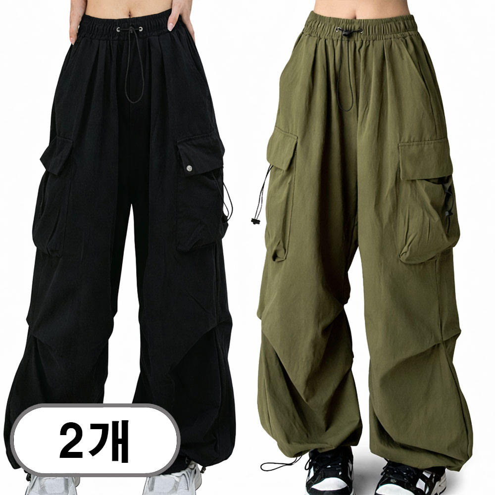 차쿠 1+1 남녀공용 와이드 카고팬츠 통바지 와이드 바지 캐주얼 밑단 조걸 스톱퍼 31,800원