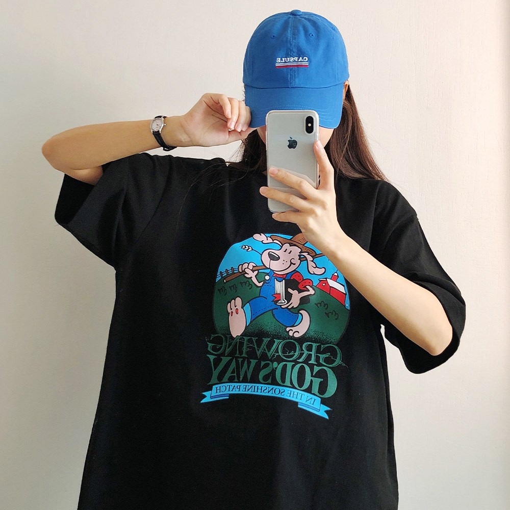 러브앤시티 국내생산 남녀공용 파머독 반팔티 오버핏 티셔츠 박스티 빅사이즈 19,910원