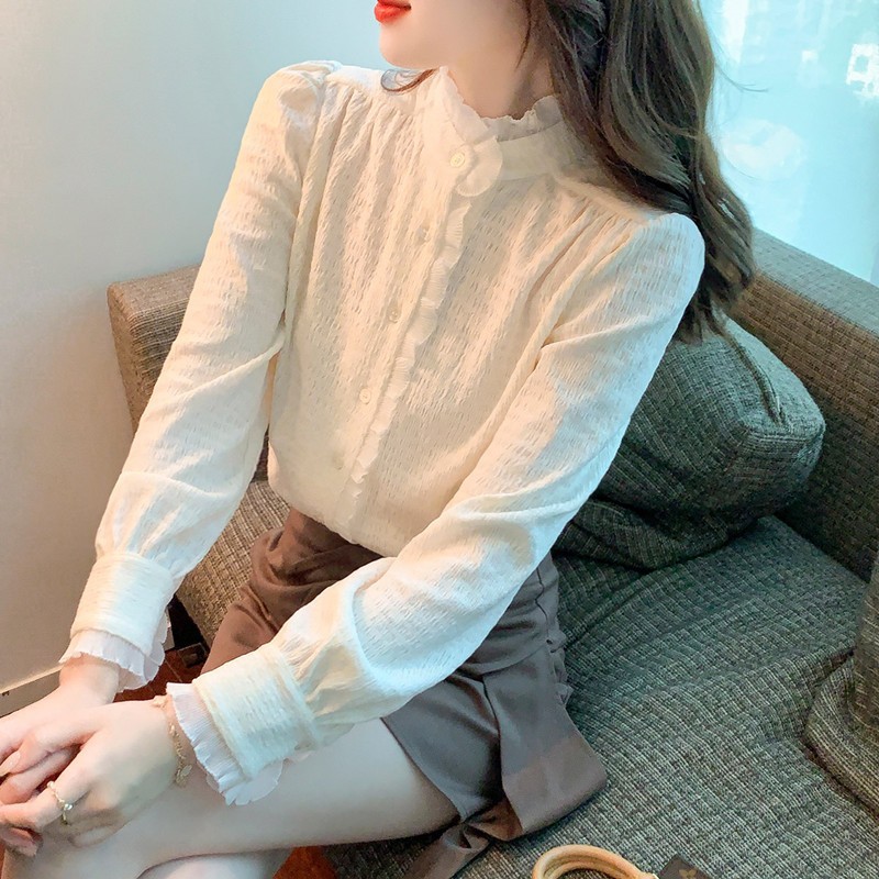 DUOMIHAN여성 레이스 블라우스 프릴넥 퍼프 소매WZS60301 23,600원