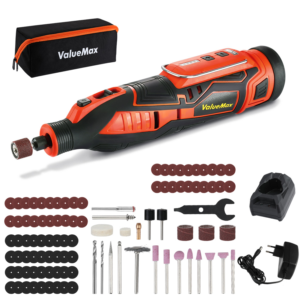 ValueMax 12V 충전 무선 전동 휴대용 소형 다기능 광택기 옥 연삭기 도구 충전식 연마기 그라인딩 로타리툴 펜 가정용 미니 드릴 그라인더 조각기 액세서리 101종 포함, 1개 54,960원