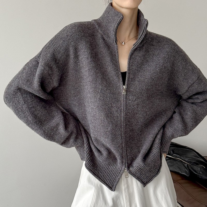 퀸앤조이 하루엔 스탠카라 투웨이 집업 니트 가디건 59,800원