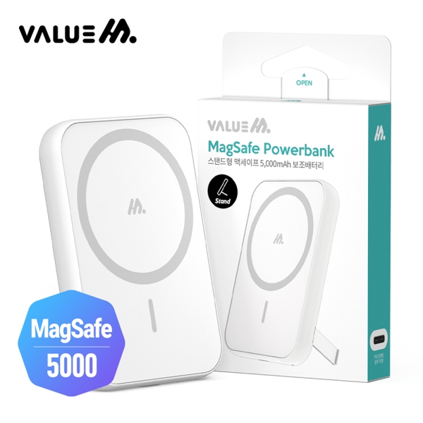 밸류엠 10스탠드형 맥세이프 보조배터리 5000mAh 화이트 14,900원