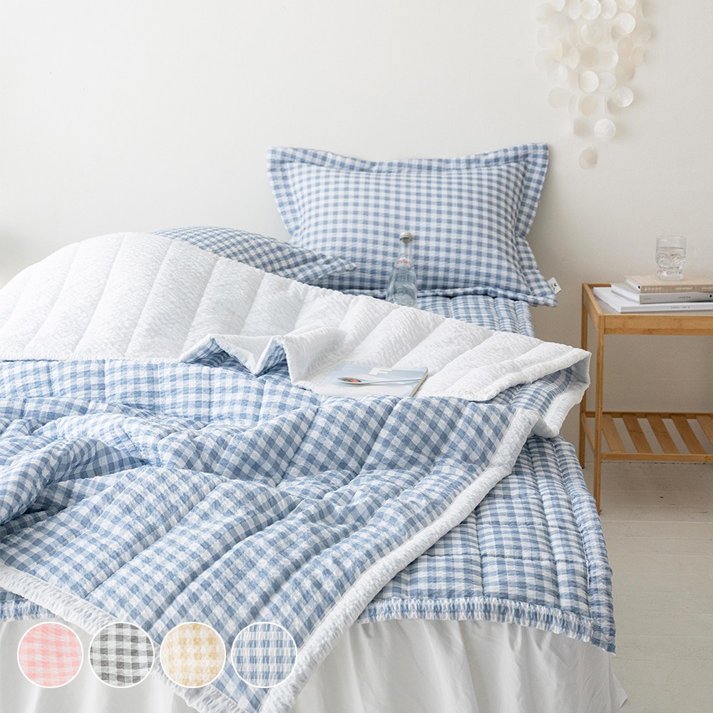 마린 체크 시어서커 여름 차렵이불 S 세트 4color, 현재가 27,900원