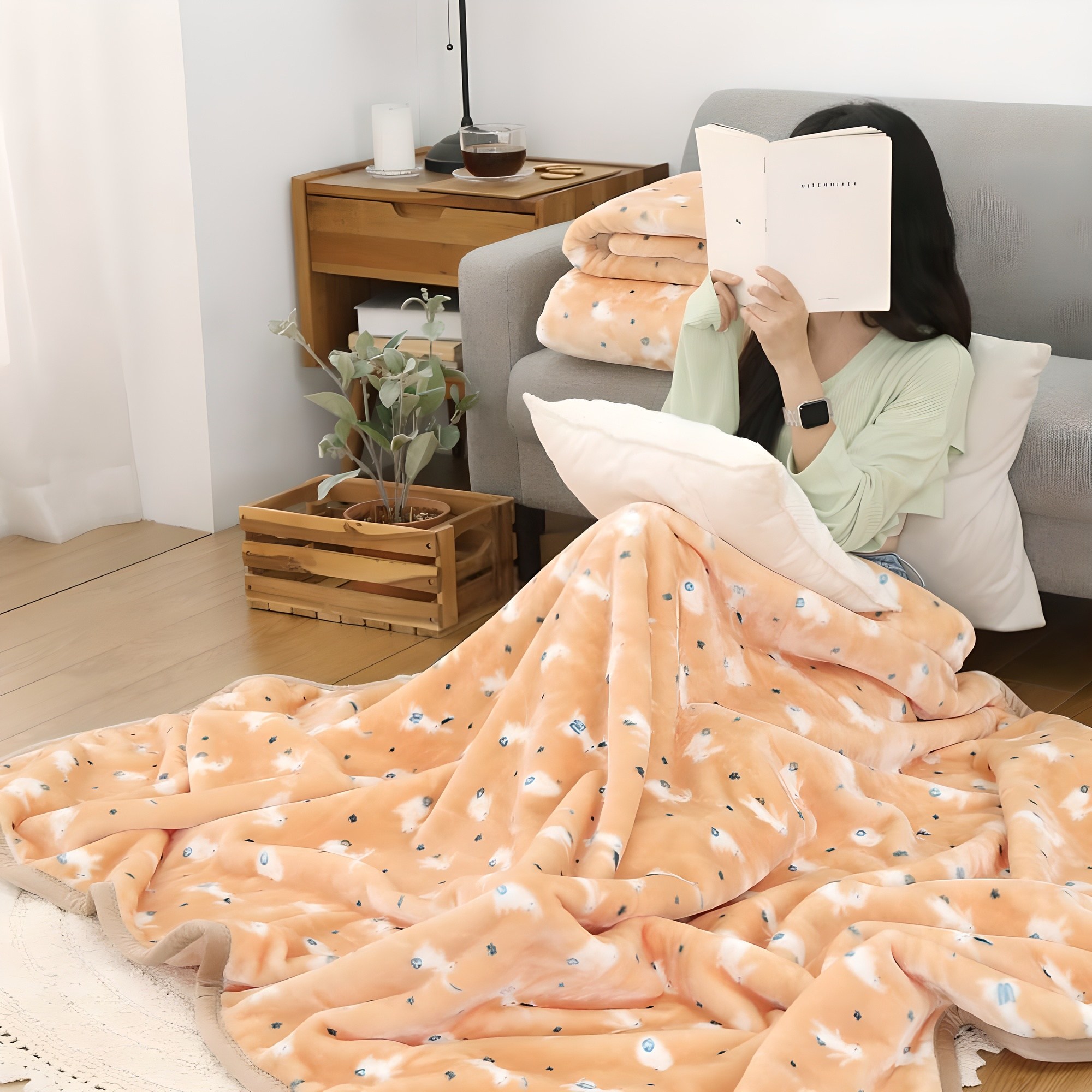 애프터식스 토끼 고밀도2겹 두툼한 밍크담요 무릎담요 차박 캠핑 사무실 다용도 이불겸담요 3size 9,900원