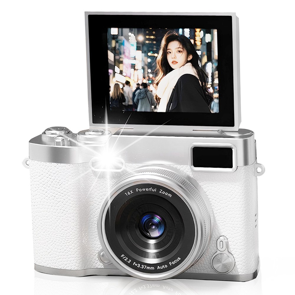 빈티지 디지털 카메라 180도 회전 화면 학생 캠퍼스 64GB 디카, ZD09-64GB(화이트) 47,800원