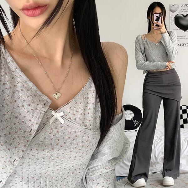 [청순여리/3col] 젬마 브이넥 플라워 레이스 물결 나시 가디건 세트 31,200원