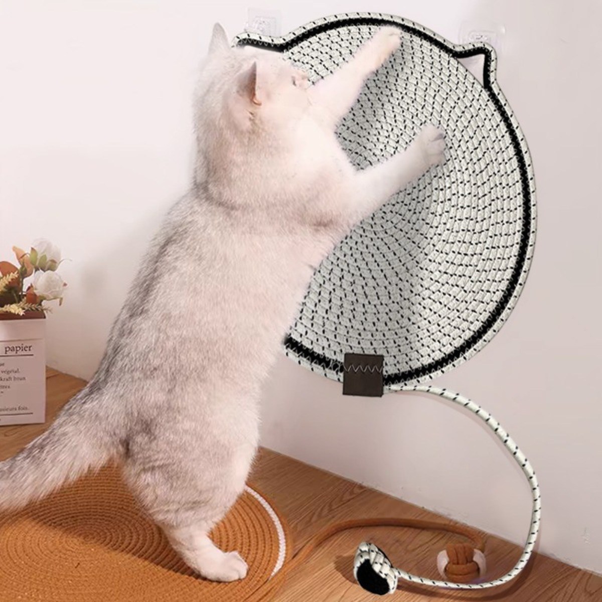 50cm 원형 대형 고양이 발톱 스크래쳐 매트, 벽면 부착 수직형 카페트,갈고리 증정,Vitalive, 아이보리, 1개 13,600원