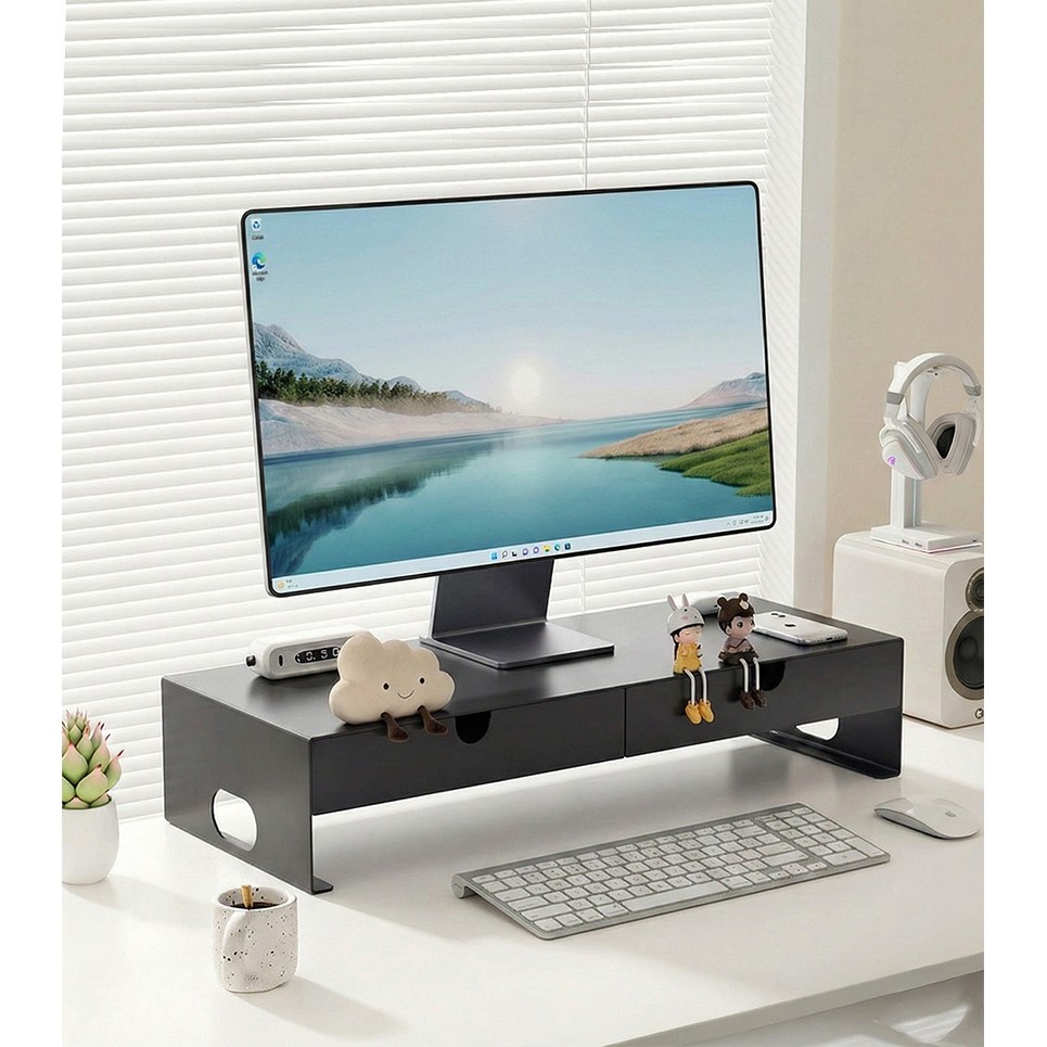 조립필요없는 일체형 고강도 스틸 모니터 받침대, 블랙 49,000원