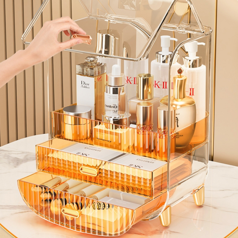 PSMK 커버형 화장품 정리함 정리대 화장품보관함, 투명+ 옐로우, 1개 37,500원