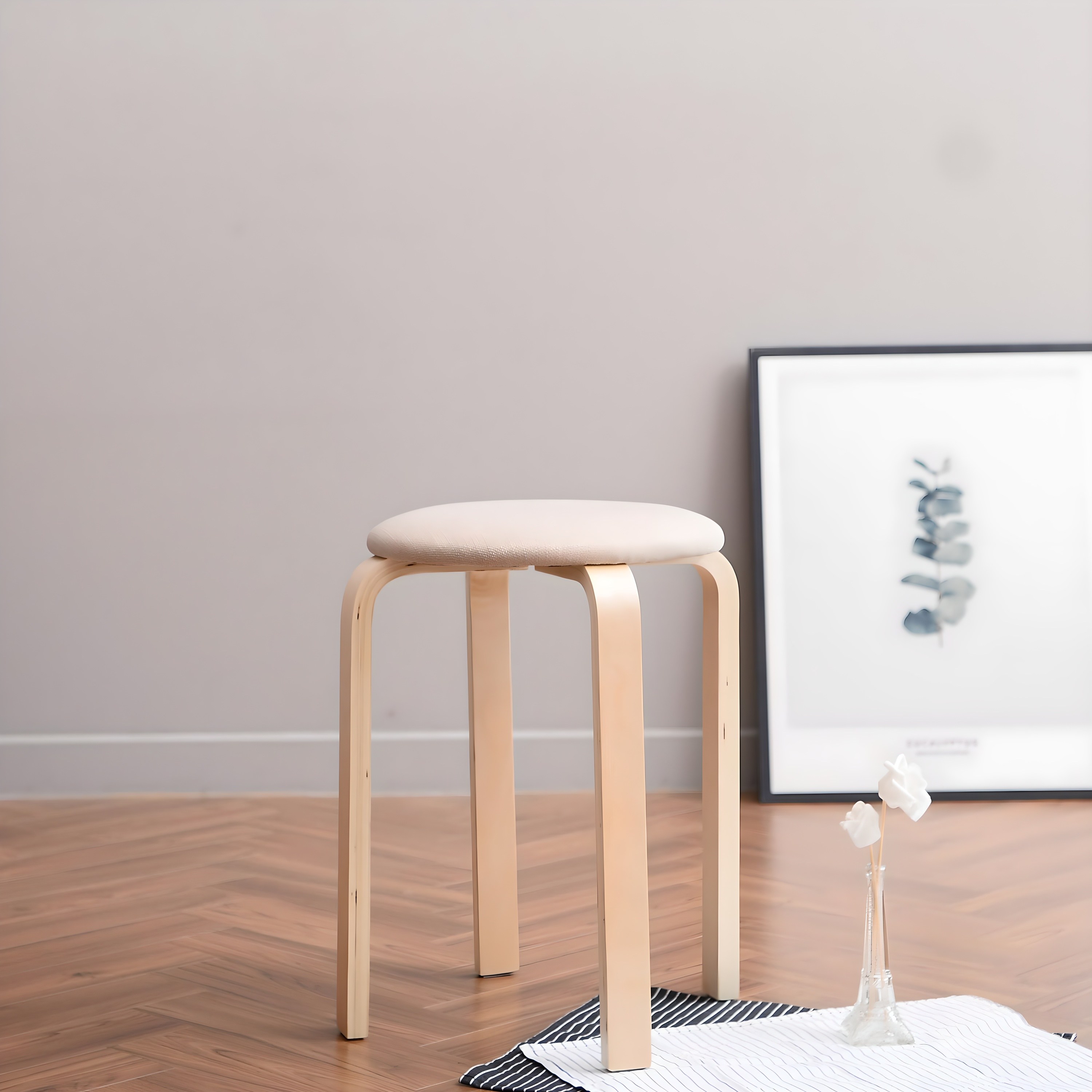 아이코닉하우스 플레인 원목 패브릭 스툴, 베이지, 1개 15,150원
