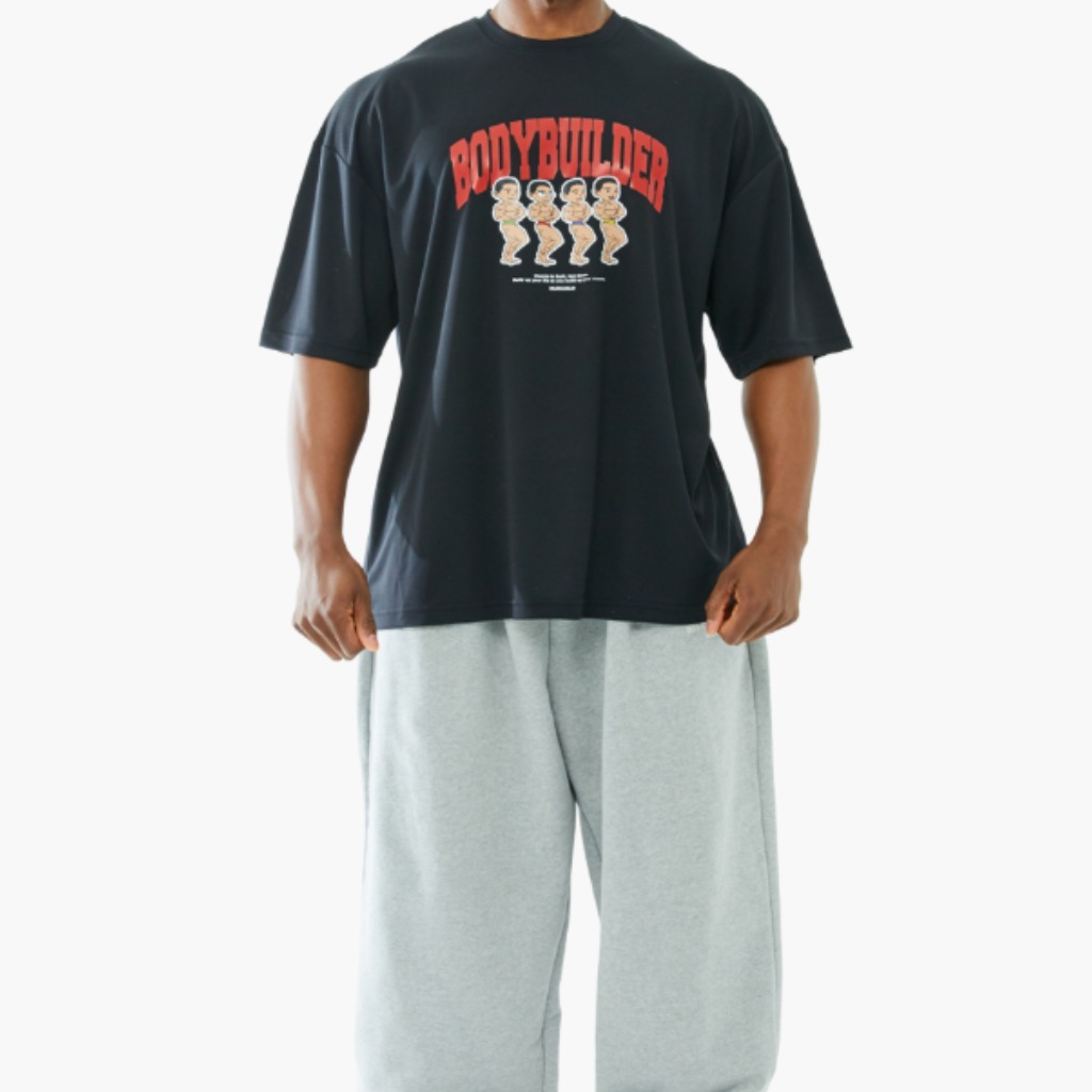 [아치 로고 보디빌더] 에어쿨링 기능성 오버핏 반팔 티셔츠 블랙 레드 33,000원