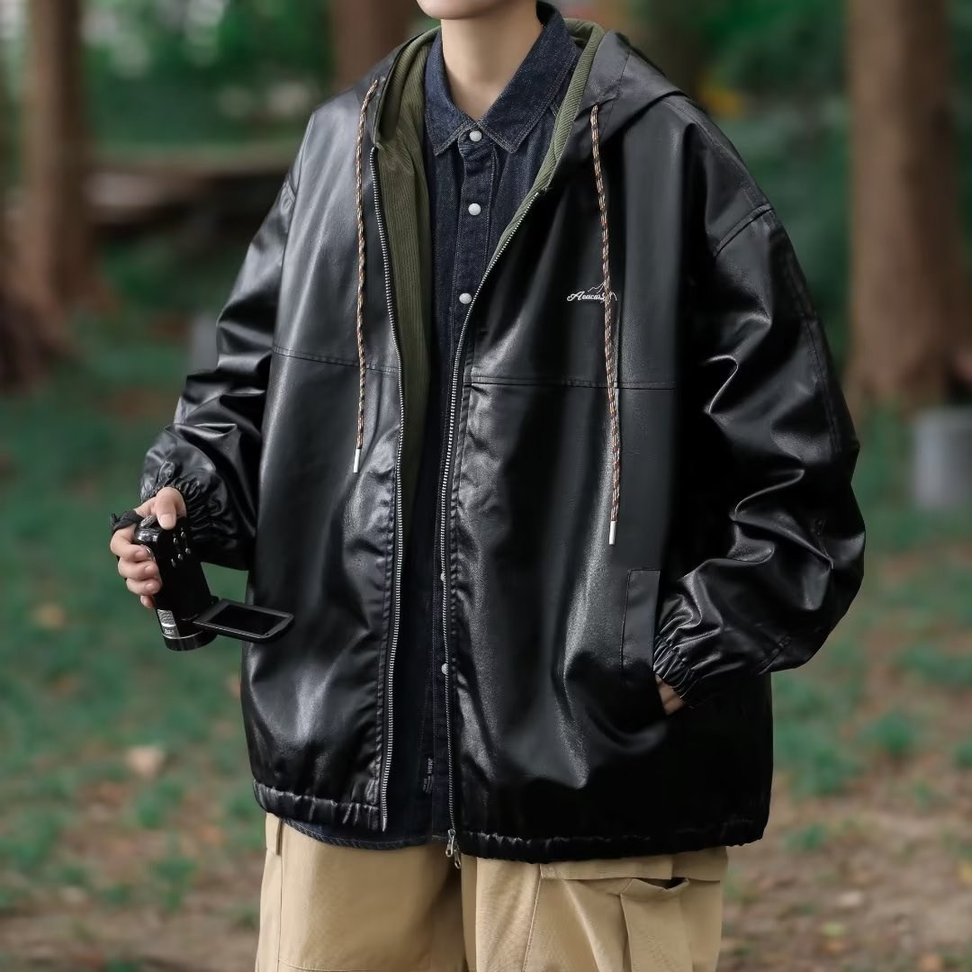 미국식 하이 스트리트 가죽 남 후드 개성 멋스러운 겨울 ins 루즈핏 점퍼W5397P71 44,000원