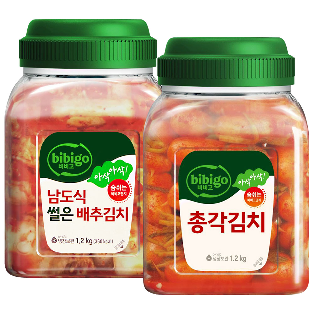 비비고김치(남도식썰은배추김치1.2kg+총각김치1.2kg), 1세트, 2.4kg 36,900원