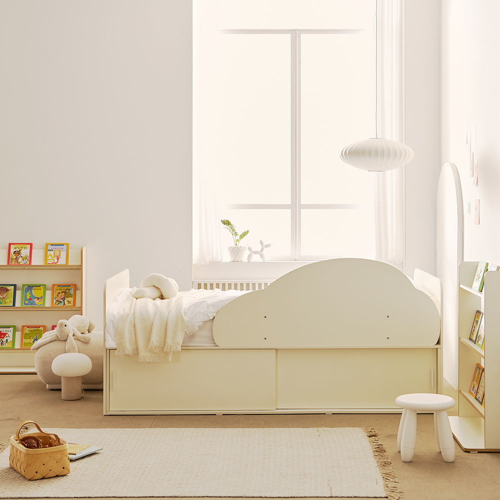 소르니아 아동용 토니 슬라이딩 빅 수납 침대 프레임 + 자동차 안전가드 세트 방문설치, 아이보리 379,000원