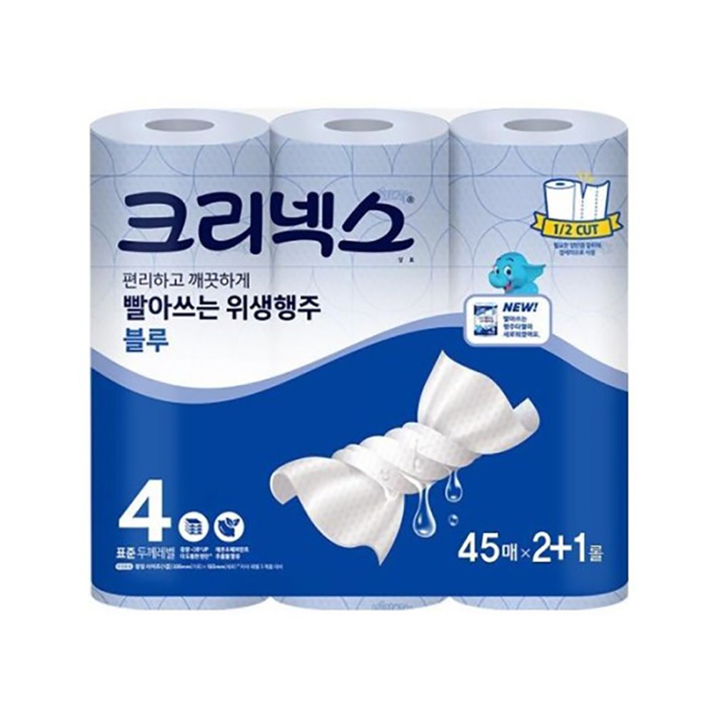 크리넥스 스카트 향균 블루행주타올 45매 3롤 9,300원