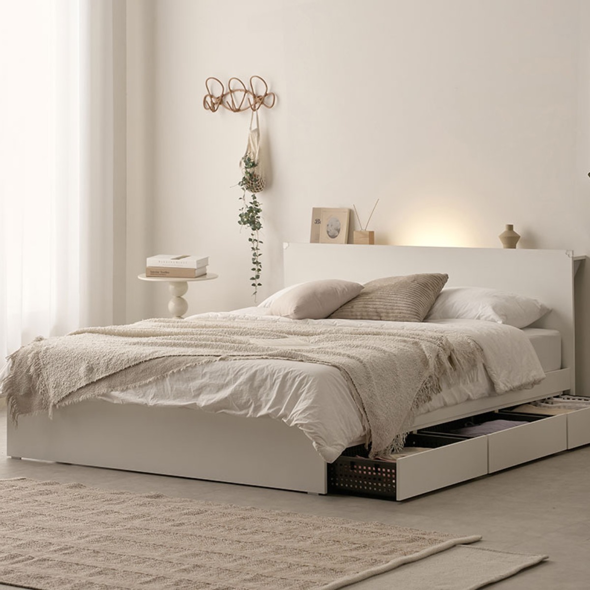 100%국내생산 친환경E0 3서랍+LED프레임+양면매트본넬 플랫침대 S SS Q, 그레이 249,000원