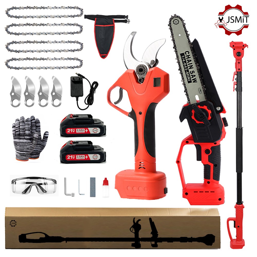 JSMiT 독일기술21V 무선전동 전지가위 60mm초강력 +20cm 브러시리스 충전식 전기톱 장대톱 풀세트 톡톡365+2.0Ah배터리2개+2.5m연장장대, 1세트 269,000원