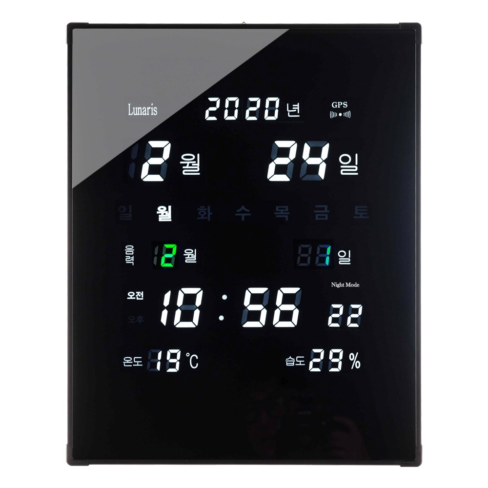 루나리스 GPS수신 LED 디지털 전자 인테리어 벽시계 대(375mm x 475mm) 블랙 120,000원