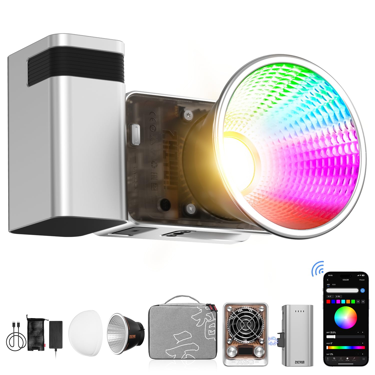 MOLUS X60RGB COMBO 60W COB 2700K-6500K CRI95+ TLCI97+ 683g APP [공식 기함점]ZHIYUN 비디오 340,700원