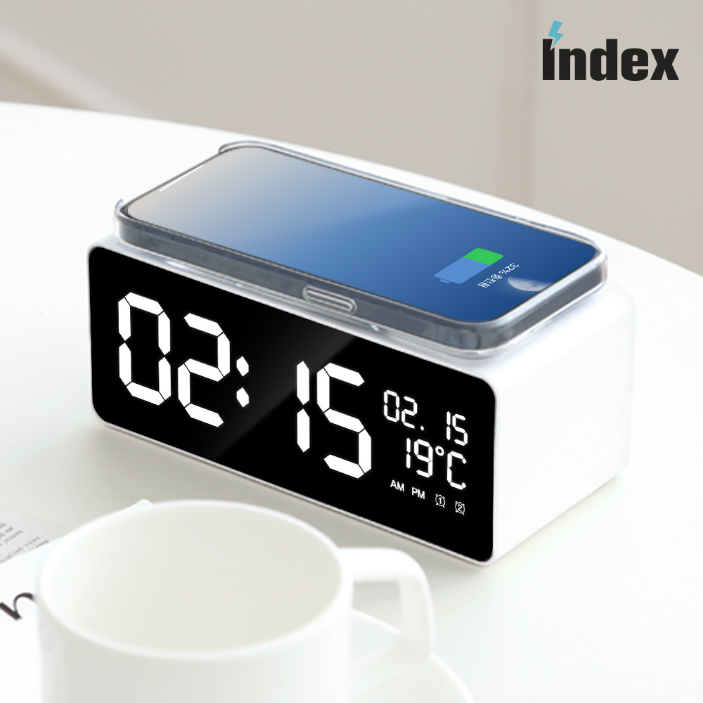 인덱스 15W 스마트폰 고속충전 캘린더 알람시계 온도계 인테리어 탁상시계 21,730원