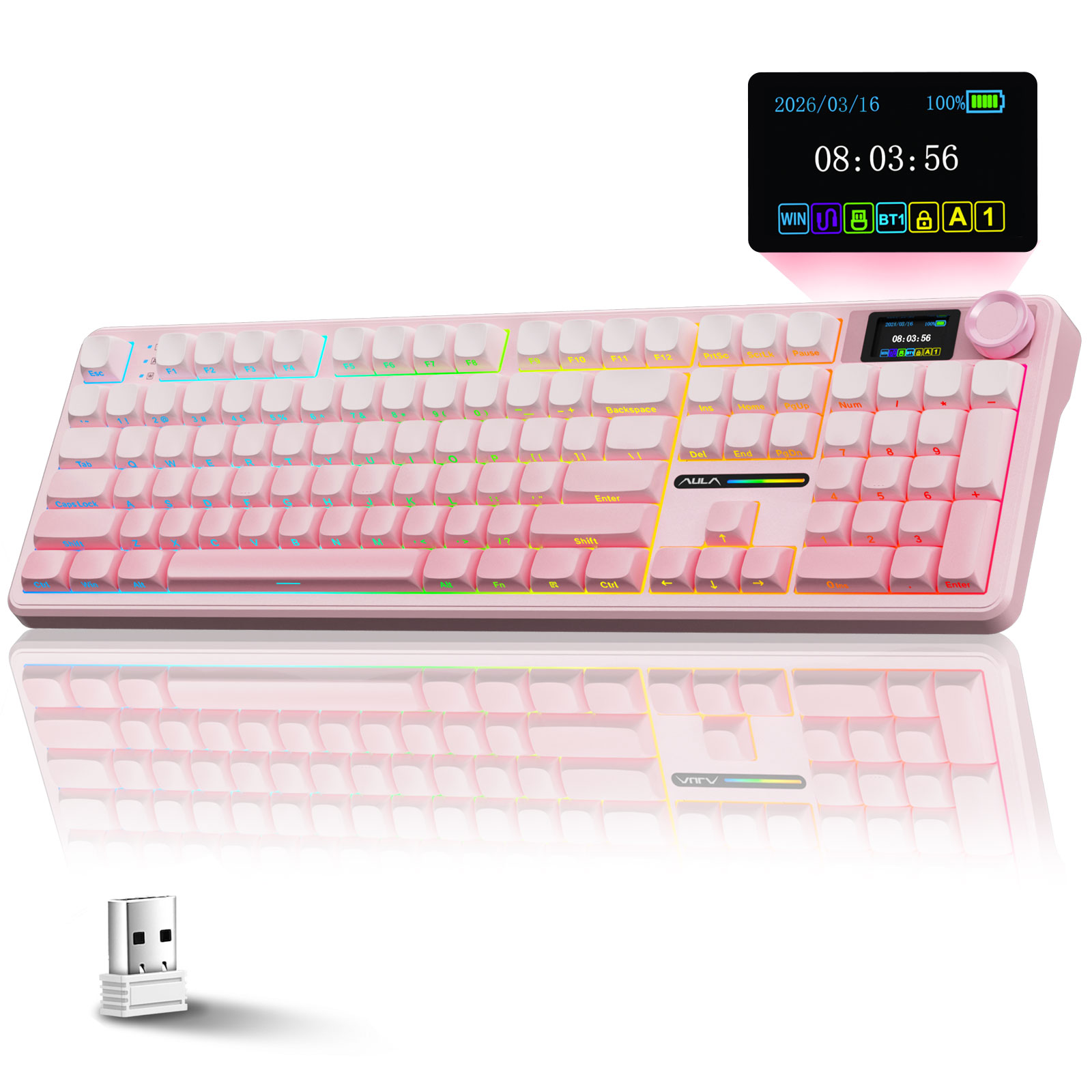 AULA 유선/무선 독립 키보드 LEOBOG 기계식 키보드, F108Pro그라데이션 파우더, RGB 무선 129,800원