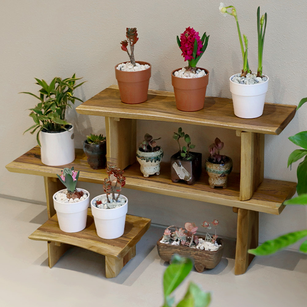 통원목 화분진열대 티크 인테리어 원목 화분받침대 화분받침선반 화분정리대, 1개, 원목 38,900원