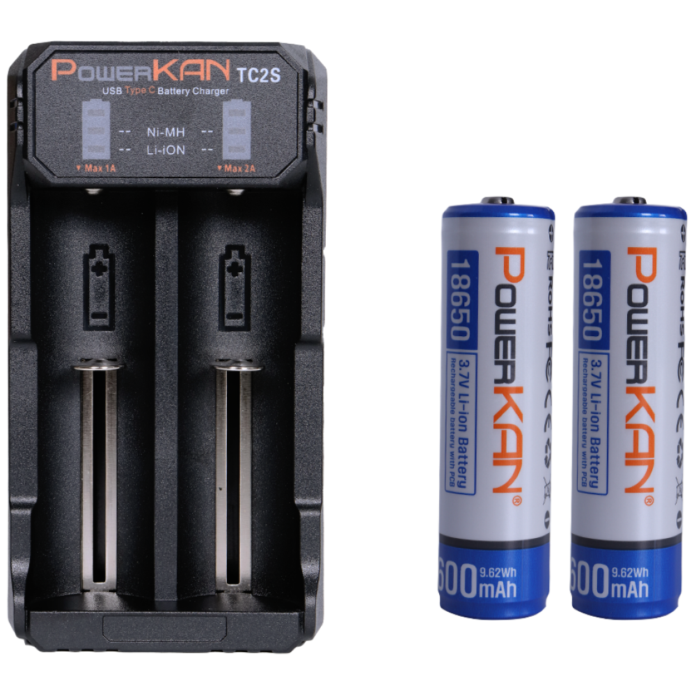 POWERKAN 2A 고속충전기+충전지세트 TC2S 18650 2600mAh 2개 리튬이온, 1세트, 2개입 22,000원