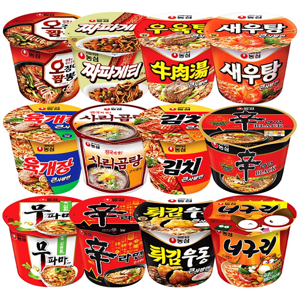 농심 큰사발 컵라면 12종 세트 (신라면 + 신라면 블랙 + 너구리 + 육개장 + 짜파게티 + 무파마 + 오징어짬뽕 + 새우탕 + 튀김우동 + 우육탕 + 김치큰사발 + 사리곰탕) 18,220원