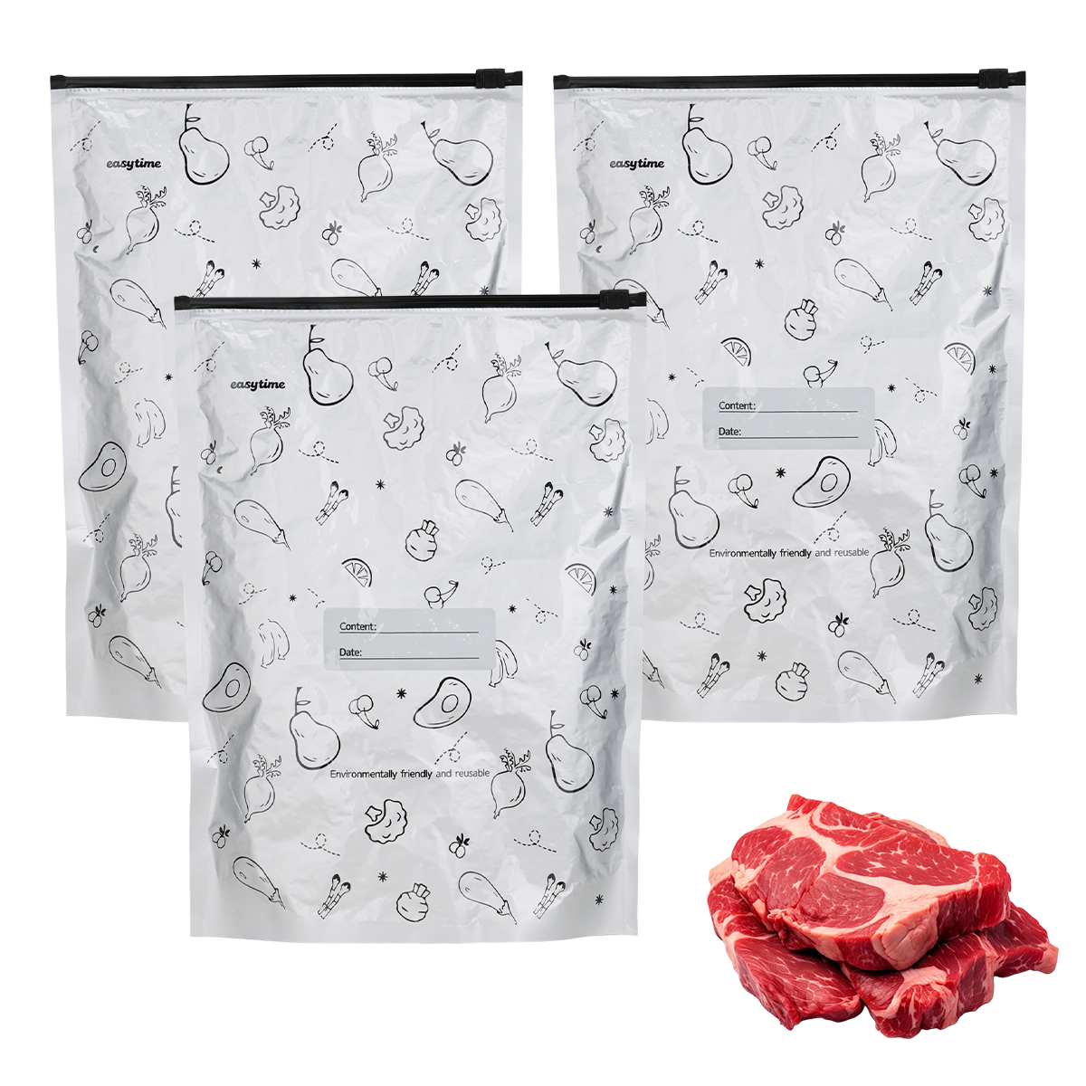 Easytime 그립앤실 냉장 알루미늄 호일 백 냉장 냉동 겸용 스탠딩 지퍼백, 1세트, 10개, 대(L) 9,200원