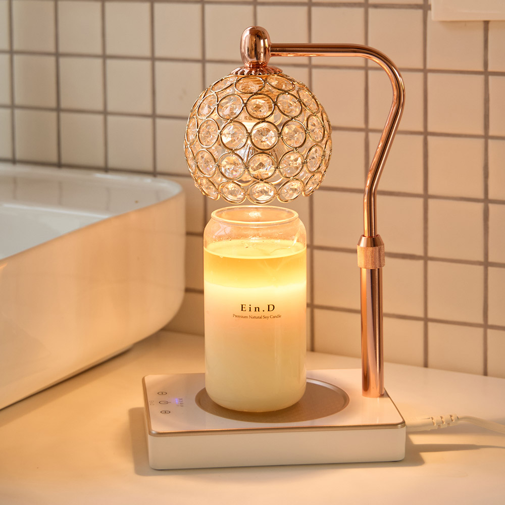 캔들백화점 핸드메이드 크리스탈 비주 터치타이머 캔들워머 천연 에센셜 아로마 소이 캔들 세트, 비주 로즈골드 화이트TT, 리얼 우디 캔들 460g 61,330원