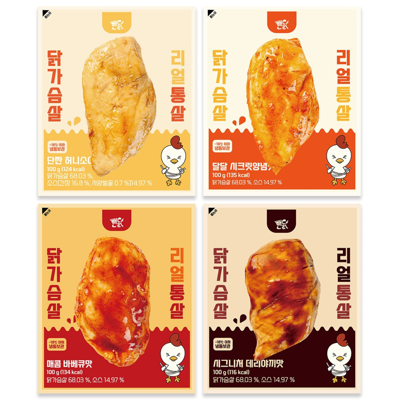 뺀닭 리얼통살 소스 닭가슴살 4종 혼합, 40개, 100g 58,000원