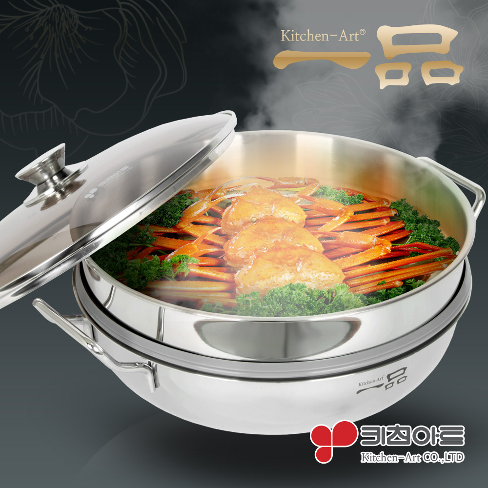 키친아트 일품 스텐 IH 2단 3단 찜기 찜냄비 인덕션, 강화유리뚜껑 포함 55,000원