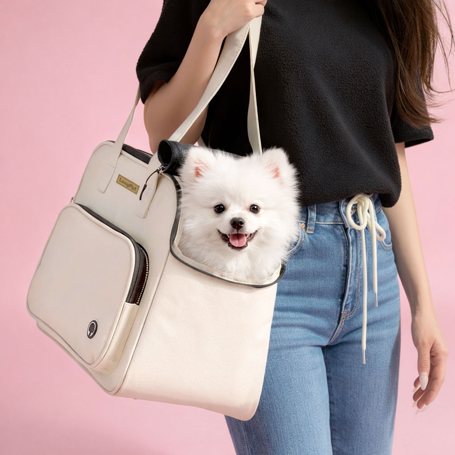 롱펫 강아지 고양이 슬링백 외출 이동가방 산책가방, 1개, 베이지 29,800원