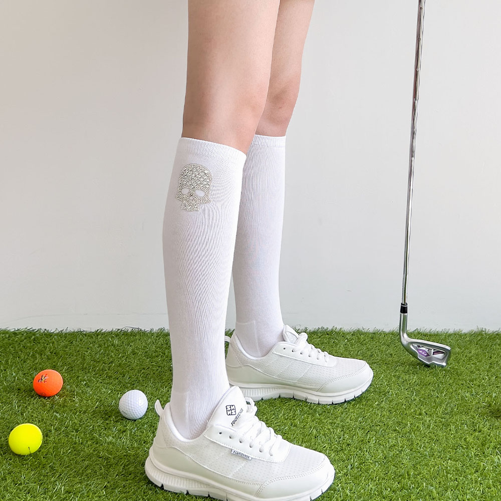 두꺼운 쿠션 해골 골프니삭스 스포츠전용 푹신한 파일 여자 여성 골프 양말 니삭스, 화이트 9,900원