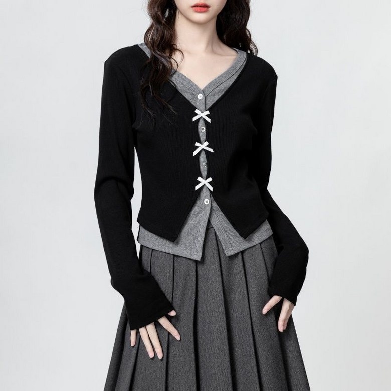 COSYEVNO  여성 리본 장식 브이넥 긴팔 춘추 LFHnstx-5 20,680원