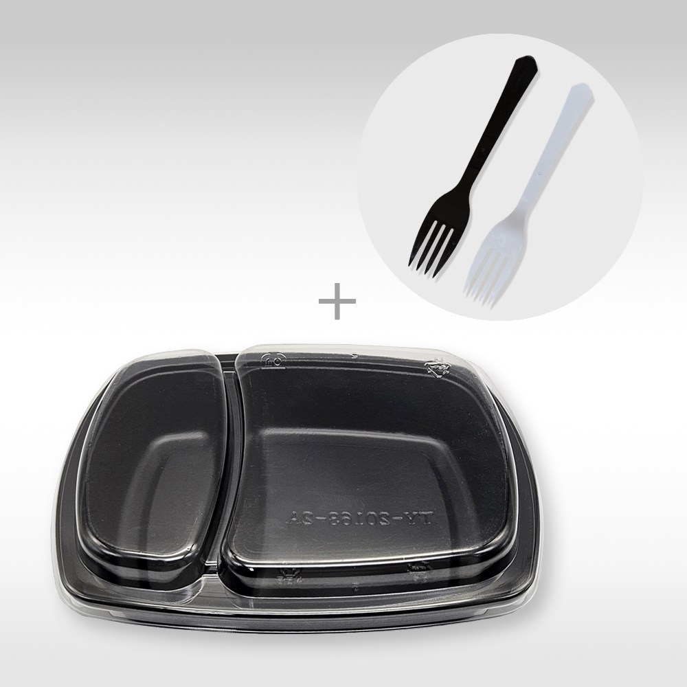 도시락용기 TY-20163-2칸 뚜껑포함 / 포크10개 포함. 13,500원