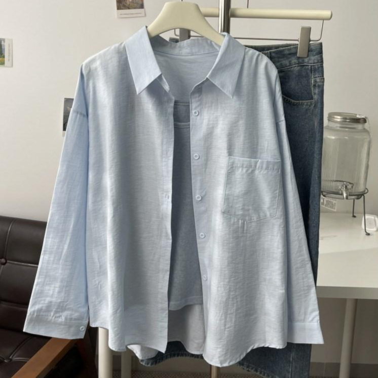 이즈리엘 루즈핏 남방 셔츠 봄 여름 얇은 린넨  나시 투피스 세트 29,800원