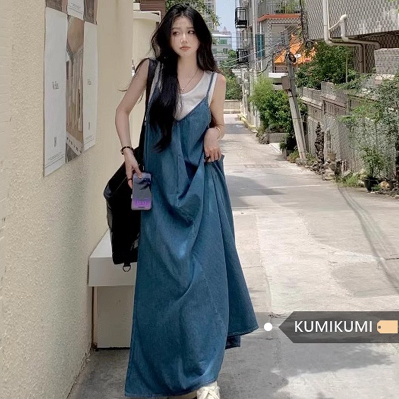 임산부 여름 데님 서스펜더 스커트 드레스 루즈 슬림 롱 원피스 51,000원