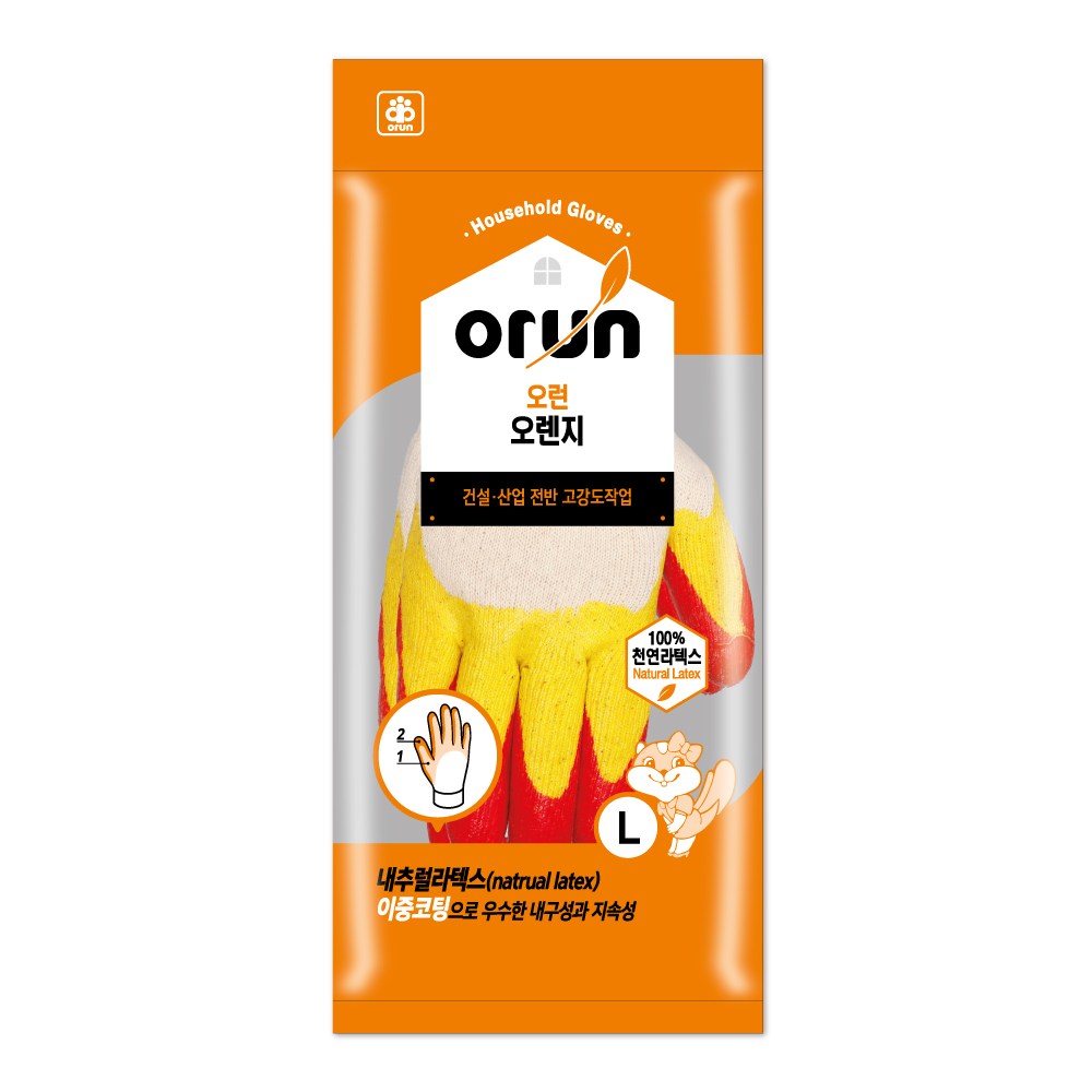 [오런장갑] 오런 오렌지 황이중코팅장갑, 대(L), 빨강 + 노랑, 300개 180,000원