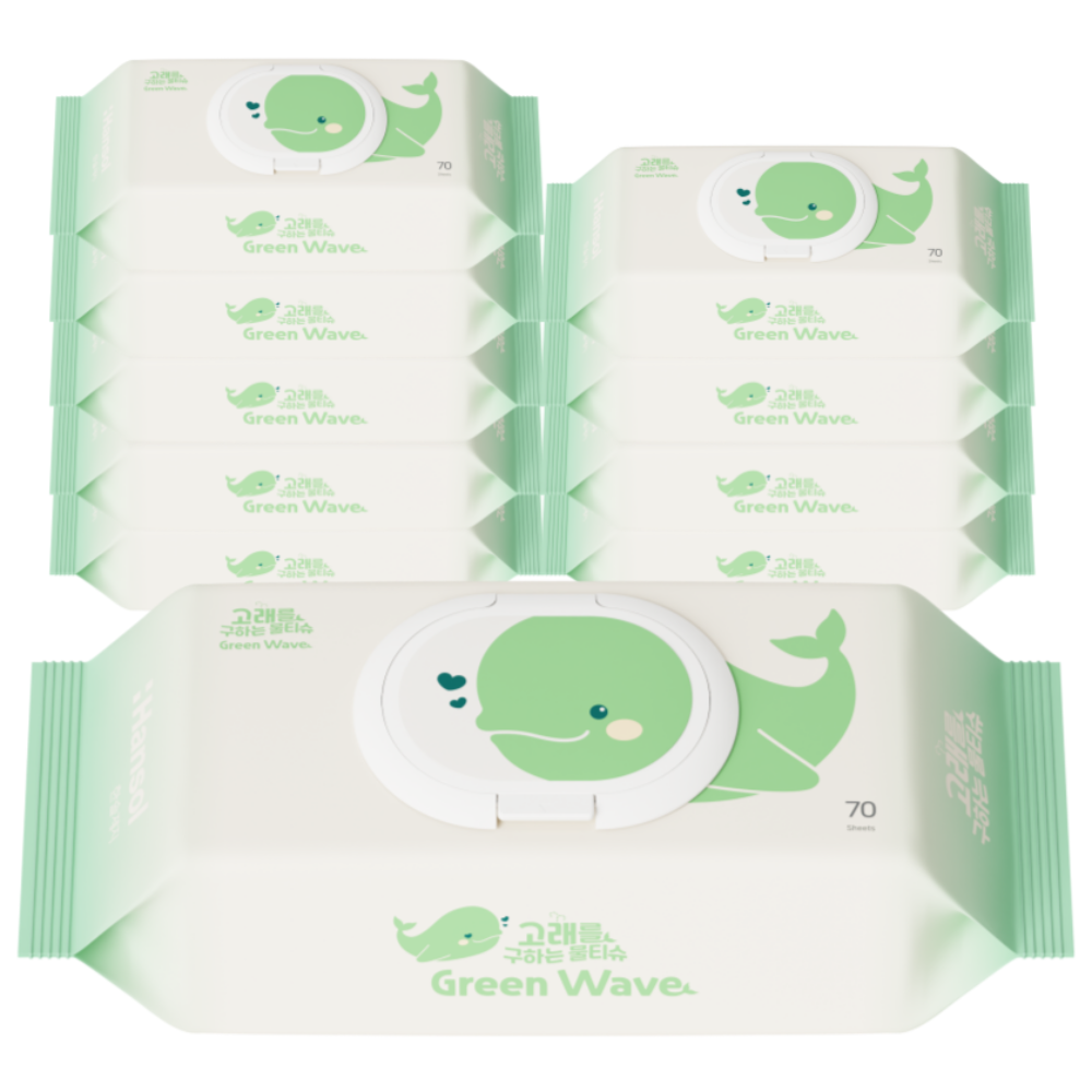 고래를 구하는 물티슈 그린웨이브 도톰한 신생아 아기 두꺼운 물티슈 무향 친환경 생분해 대용량 캡형 70매 10팩 25,660원