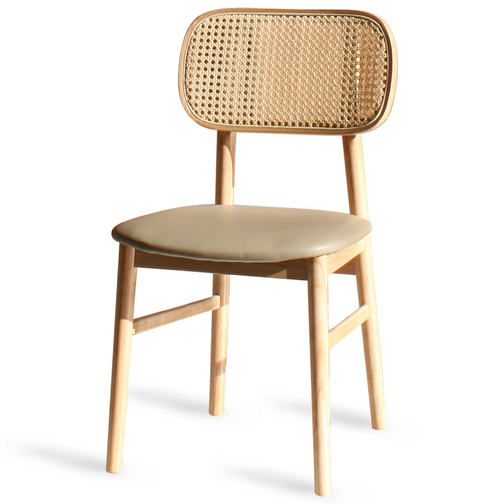 라탄2P 체어 식탁 카페 고무나무 원목 인테리어의자, 내추럴_아이보리, 2개 129,000원