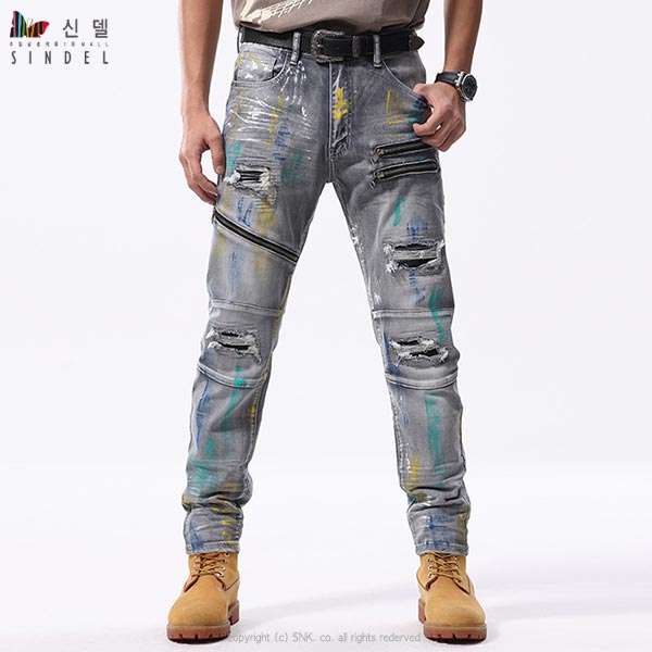 신델 디스트로이드 데님 진 페인팅 찢어진 청바지 sj1026 57,200원
